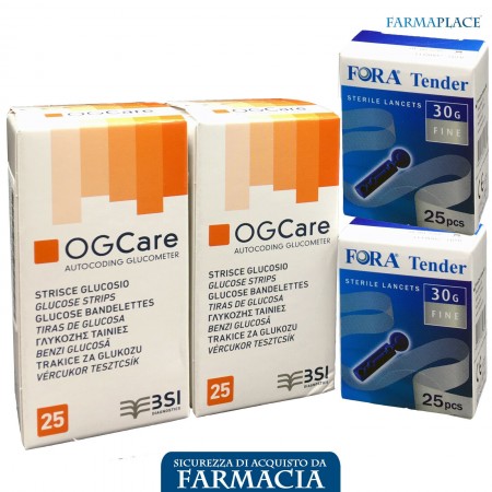 OGCARE Strisce Reattive Glicemia - 50 Striscette per Test Glucosio Omaggio 50 Pungidito Kit